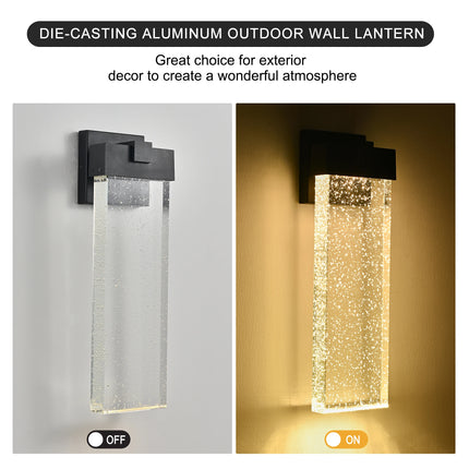Modern Outdoor Wall Light Fixture, Weatherproof LED Wall Sconce with Bubble Crystal, Black Finish, Up and Down Lighting