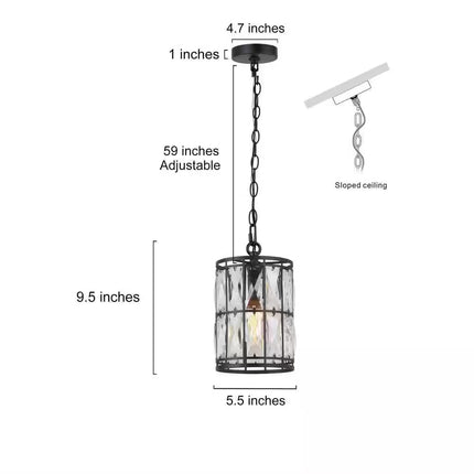 Cristallo Black Modern Coastal Mini Drum Pendant Light 1-Light Transitional Crystal Pendant Ceiling Light