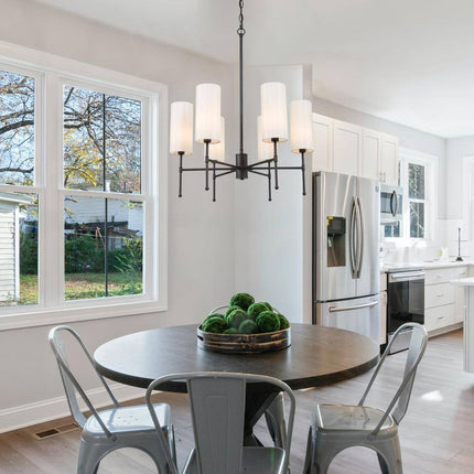 Black Chandelier Modern Island 6-Light Drum Cylinder Fabric Shade Kitchen Dining Room Pendant Chandelier