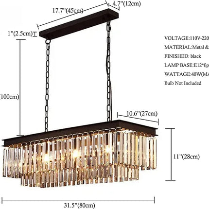 Crytal Chandeliers Rectangular Pendant Light Fixture Black Chandelier with K9 Crystal
