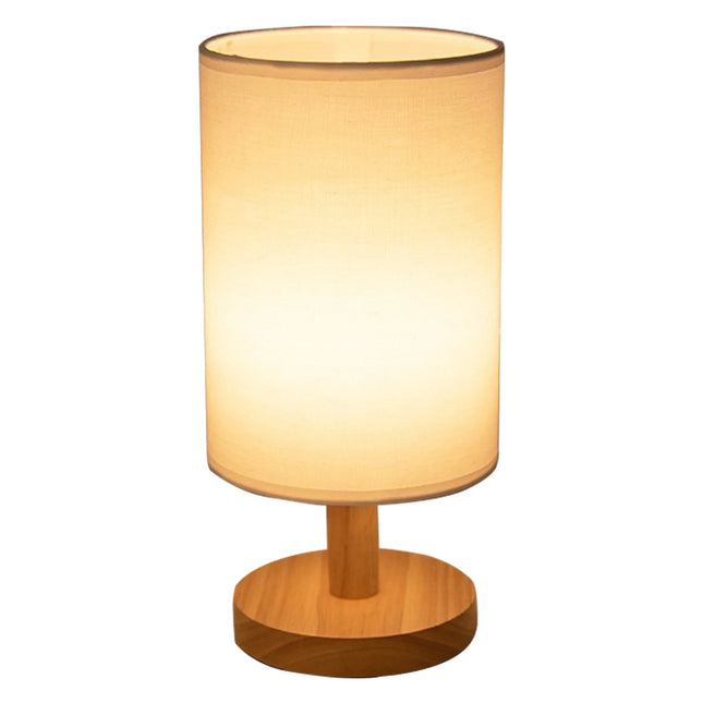 USB Bedside Lamp Night Lights Table Lamp for Bedroom Wooden Desk Lamp Bedside Night Light with Cylinder Lamp Shade Home Decor