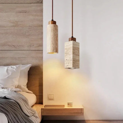 Japanese Wabi Sabi Yellow Marble Chandelier Creative Restaurant Dining Room Bar Bedroom Pendant Lamp Homestay Art Decor Lighting