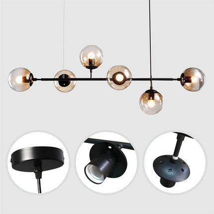 Modern 6-Light Hanging Light Glass Ball Pendant Light Kitchen Island Linear Pendant Light Dining Room Chandelier for Iving Room Dining Hall