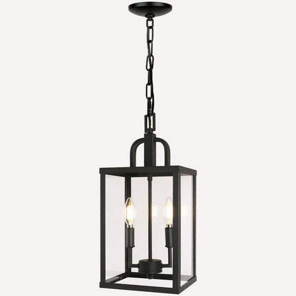 Large Outdoor Indoor Pendant Light 2-Light, Modern Black Metal outside Chande...