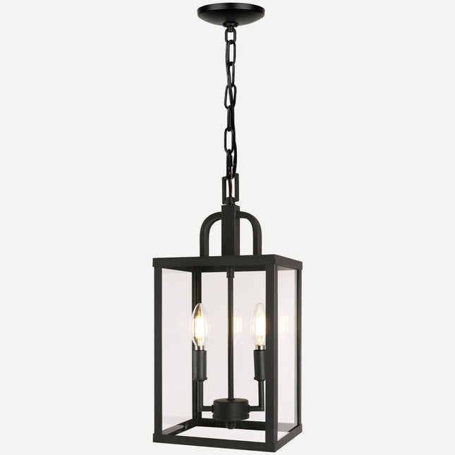 Large Outdoor Indoor Pendant Light 2-Light, Modern Black Metal outside Chande...