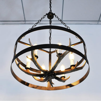 Farmhouse Pendant Light Fixture Antler Chandelier Black Gold Sweep Metal Resin Retro Pendant Light6-Light D20 H29 Rustic Chandeliers Farmhouse & Kitchen Island Dining & Living Room