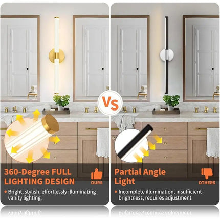 Dimmable LED Bathroom Vanity Light 360° Full Lighting Modern Wall Sconce Energy Efficient Acrylic Fixture Mirror and Makeup