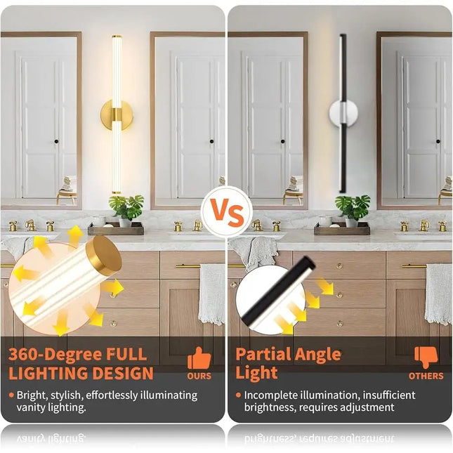 Dimmable LED Bathroom Vanity Light 360° Full Lighting Modern Wall Sconce Energy Efficient Acrylic Fixture Mirror and Makeup