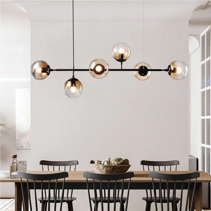 Modern 6-Light Hanging Light Glass Ball Pendant Light Kitchen Island Linear Pendant Light Dining Room Chandelier for Iving Room Dining Hall