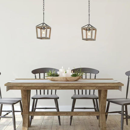 2024 Updated Farmhouse Pendant Lighting for Kitchen Island, 1-Light Wood & Black Metal Rustic Lantern Pendant Light Fixture Ceiling Hanging, Small Chandeliers for Dining Room Entryway Foyer Bedroom