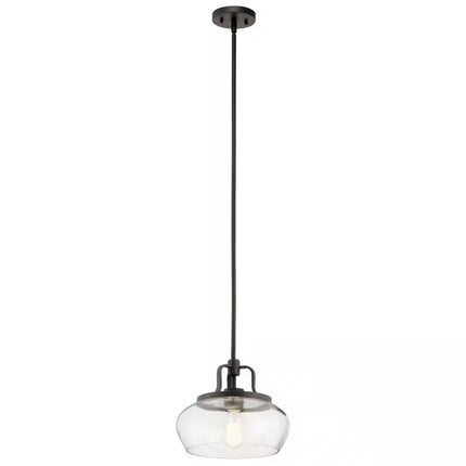 Davenport 1-Light Olde Bronze Transitional Shaded Kitchen Convertible Pendant Hanging Light to Semi-Flush