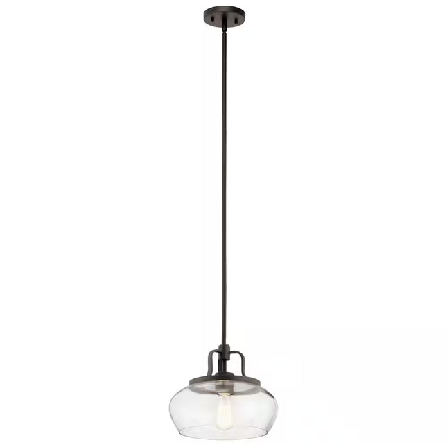 Davenport 1-Light Olde Bronze Transitional Shaded Kitchen Convertible Pendant Hanging Light to Semi-Flush
