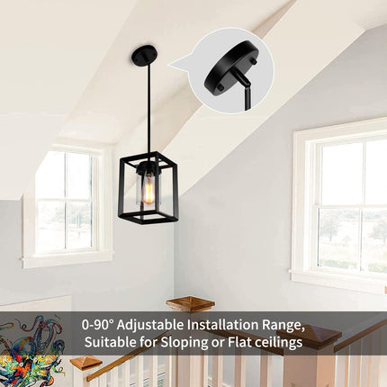 Farmhouse Pendant Light, 1 Light Black Cage Hanging Pendant Lighting Fixtures with Clear Glass Shade Modern Chandelier Ceiling Hanging for Kitchen Island,Dining Rooms,Hallway,Entryway