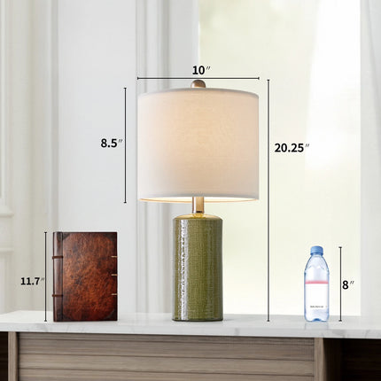 Modern Table Lamp Set of 2 for Living Room 20.25" Farmhouse Green Ceramic Bedside Nightstand Lamps for Bedroom