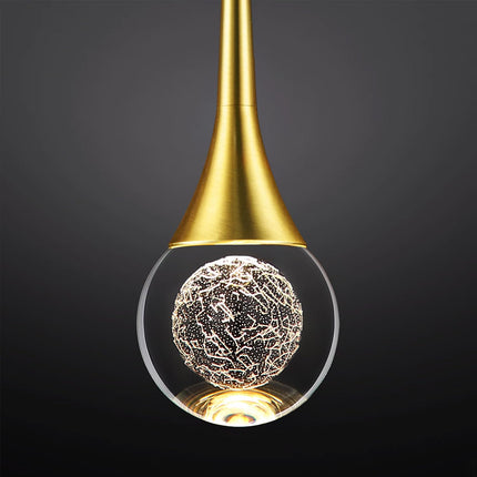 1-Light Gold Teardrop Crystal Pendant Light, 3-Color Temperature Dimmable Pendant Light Fixtures, 8W LED Modern Ceiling Light, Globe Pendant Lights Kitchen Island Bathroom Bedroom Bar