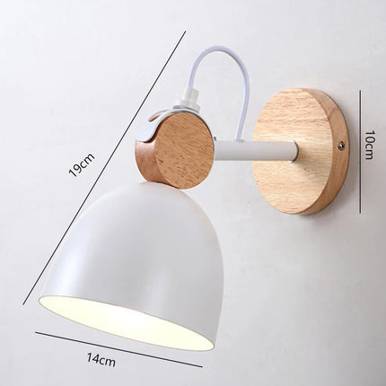 Nordic Wooden Wall Lights Bedside Lamp Modern Wall Sconce for Bedroom Reading White Lampshade Steering Head E27 Home Lighting