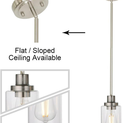 Mini Pendant Lights Brushed Nickel 1-Light with Clear Glass Shade, Contemporary Modern Light Fixtures Ceiling Hanging for Dining Room Kitchen Island Sink