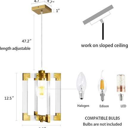 Gold Pendant Light Fixtures with Brushed Brass Finish,1-Light Modern Linear Chandelier Light Fixture for Dining Room,Kitchen Island,Living Room,Bathroom,Bedroom