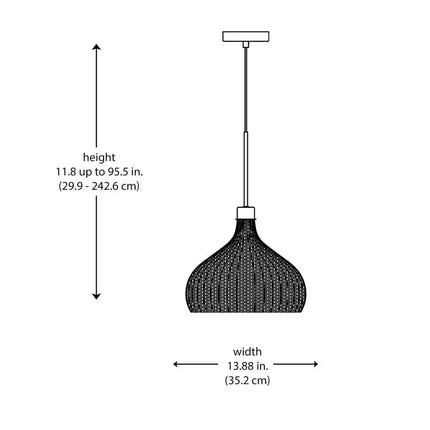 1-Light Black Pendant Light Fixture with Natural Woven Rattan Basket Shade
