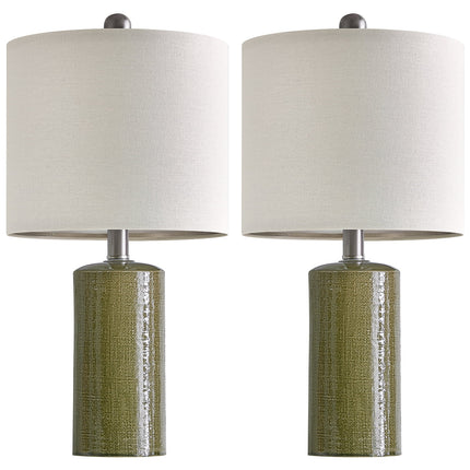 Modern Table Lamp Set of 2 for Living Room 20.25" Farmhouse Green Ceramic Bedside Nightstand Lamps for Bedroom
