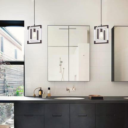 Modern Pendant Light Fixture, 1-Light Chandelier with Oil Rubbed Bronze Finish, Lantern Pendant Lighting for Kitchen Island, Hanging Light for Dining Room, Entryway, Bulb Not Included