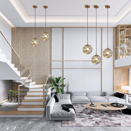 Modern Large 1-Light Globe Pendant Light Mid Century Gold Hanging Pendant Light Fixture Kitchen Island Amber Glass Ball Pendant Lamp Single Single Pendant Lighting (9.8”-Amber)