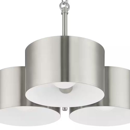 3LT/3 Shade Pendant Brushed Nickel, White Inside
