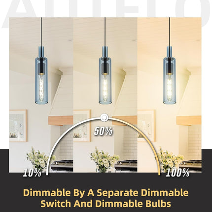 Blue Pendant Lights, 1-Light Modern Pendant Lights Kitchen Island, Pendant Lighting with Navy Blue Glass, Linear Hanging Light in Metal Frame for Kitchen Island, Dining Room, H3875 BU