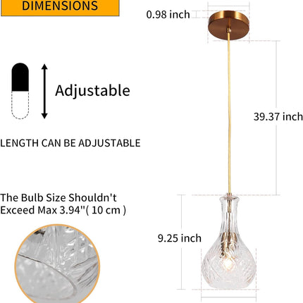 Glass Modern Pendant Light Hanging Adjustable Gold Pendant Lighting for Kitchen Island with Unique Glass Shade Pendant Light Fixtures Indoor Pendant Lamp