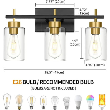 Modern Bathroom Vanity Light Dimmable 3 Light Wall Sconce Brushed Gold Indoor Lighting Fixture E26 Compatible Easy Installation