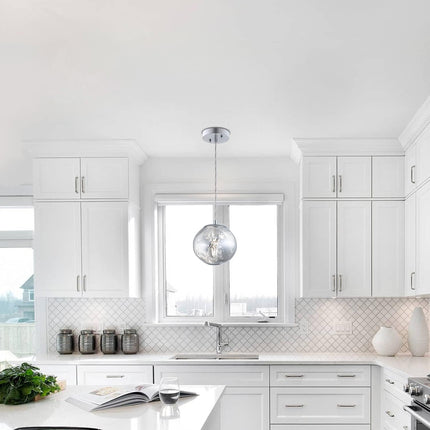 Modern Globe Acrylic Pendant Island Light in Melted Shape Mirror Reflective Acrylic Pendant Ceiling Light Fixture for Dining Room Kitchen Sink Chrome Plated 8Inch