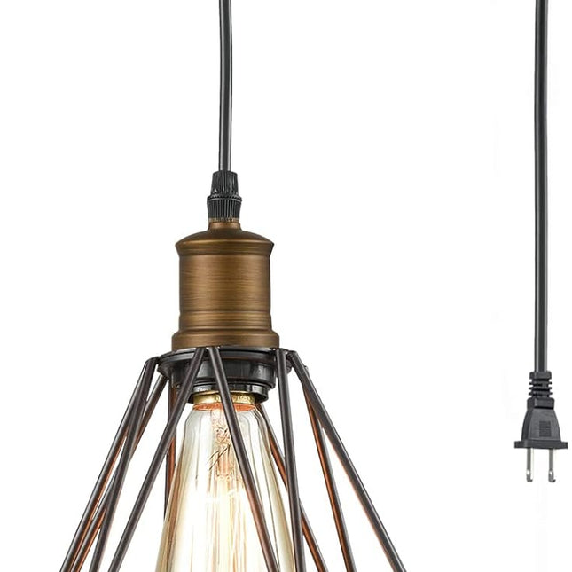 Industrial Farmhouse Plug in Pendant Light with On/Off Switch Wire Caged Hanging Pendant Lighting 16Ft Cord