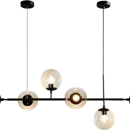 Modern 6-Light Hanging Light Glass Ball Pendant Light Kitchen Island Linear Pendant Light Dining Room Chandelier for Iving Room Dining Hall