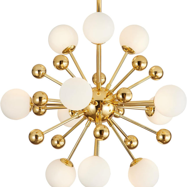 Lighting Sputnik Chandelier Lighting Fixture Gold Mid Century Modern Hanging Pendant Light, Frosted Glass Modern Ceiling Pendant Light Living Room Dining Room (11 Lights)
