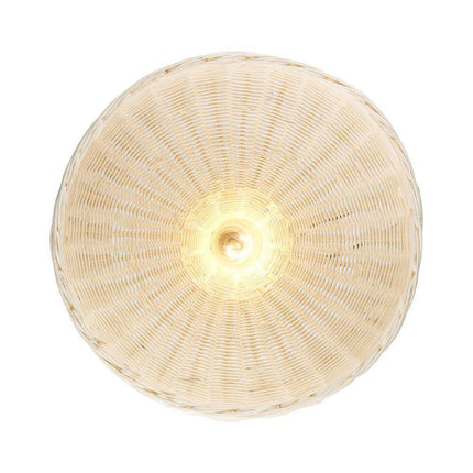 1-Light Black Pendant Light Fixture with Natural Woven Rattan Basket Shade
