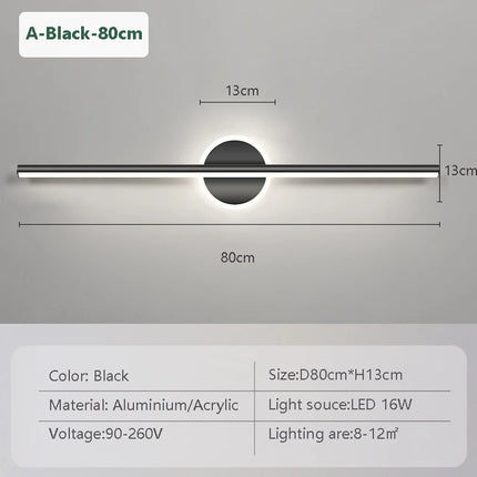 Modern LED Mirror Lamp 40/55cm Wall Light Bathroom Toilet Black Gold Long Strip Fixture Home Decor Led Lighting Lamps Lustre