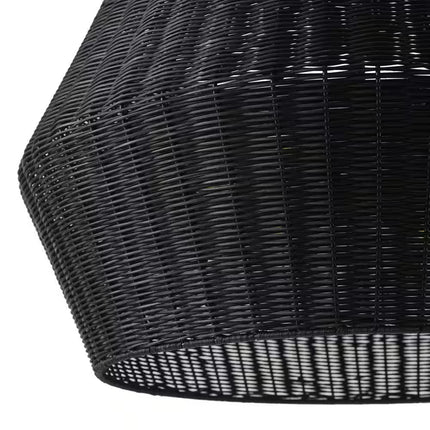 28.34 In. 6-Light Farmhouse Black Coastal Woven Chandelier with Rattan Basket Shade