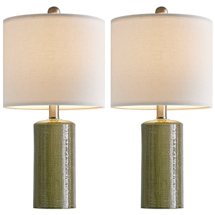 Modern Table Lamp Set of 2 for Living Room 20.25" Farmhouse Green Ceramic Bedside Nightstand Lamps for Bedroom