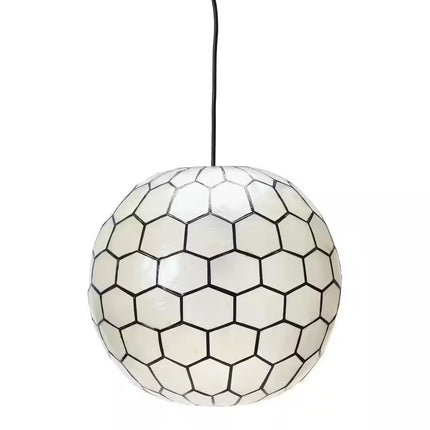 Simone 60-Watt 1 Light Black Globe 14 In. Pendant Light with Capiz Shade
