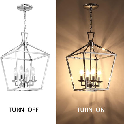 4-Light Chrome Pendant Light Modern Lantern Chandelier Light Fixture Adjustable Height Hanging Ceiling Light for Dinning Table Foyer Kitchen Island