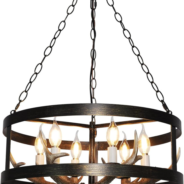 Farmhouse Pendant Light Fixture Antler Chandelier Black Gold Sweep Metal Resin Retro Pendant Light6-Light D20 H29 Rustic Chandeliers Farmhouse & Kitchen Island Dining & Living Room
