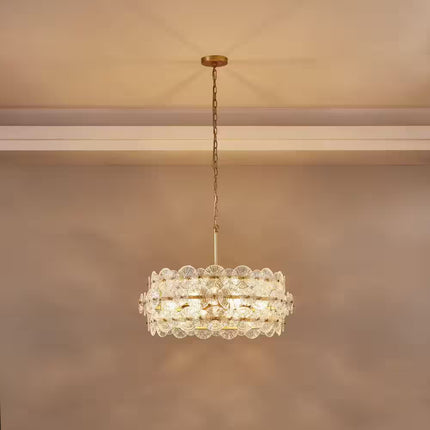 6-Light Distressed Gold Glam Chandelier, DIY Island Pendant Light with Hand-Made Glass Discs