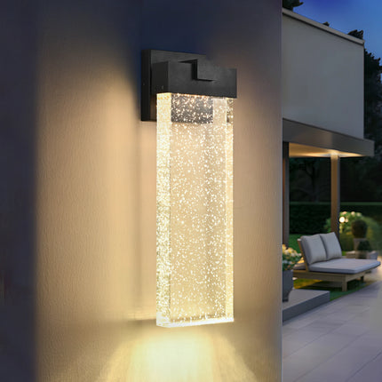 Modern Outdoor Wall Light Fixture, Weatherproof LED Wall Sconce with Bubble Crystal, Black Finish, Up and Down Lighting