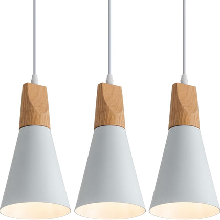 3 Pack White Wood Pendant Lighting for Kitchen Island Nordic Pendant Light Minimalist Hanging Light for Dining Room Kitchen Sink Bar Bedroom