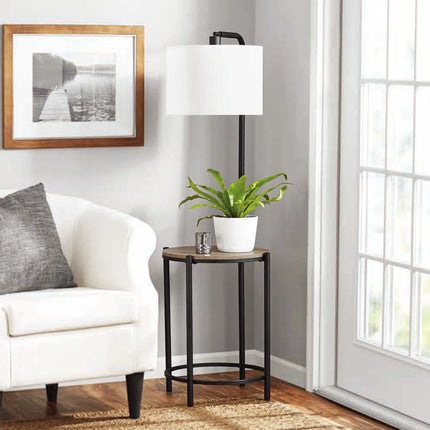 54-Inch Mid-Century Style Floor Lamp, with Faux Wood Finished Table