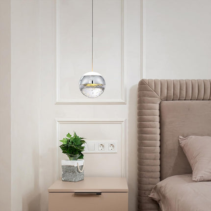 Modern Crystal Pendant Light: Chrome Mini Globe Hanging Light Fixture for Kitchen Island Bathroom
