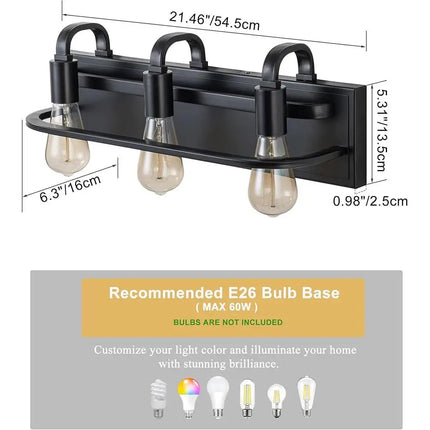 Industrial 3-Light Vanity Sconce Fixture Modern Bathroom Wall Lighting Ideal Living Room Bedroom Farmhouse Decor Durable Metal