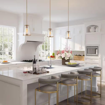 1-Light Gold Modern Pendant Lighting Contemporary Hanging Light Fixture with Clear Glass Shade for Kitchen Foyer Hallway