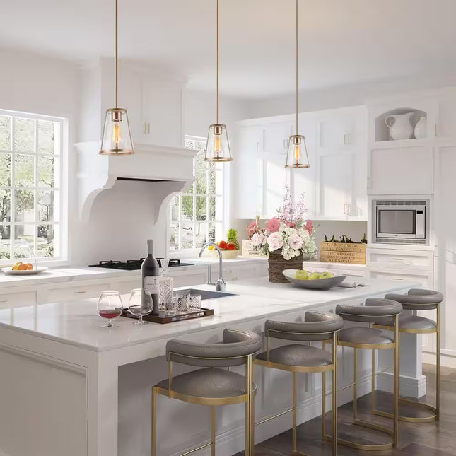 1-Light Gold Modern Pendant Lighting Contemporary Hanging Light Fixture with Clear Glass Shade for Kitchen Foyer Hallway