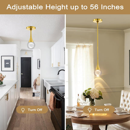 1-Light Gold Teardrop Crystal Pendant Light, 3-Color Temperature Dimmable Pendant Light Fixtures, 8W LED Modern Ceiling Light, Globe Pendant Lights Kitchen Island Bathroom Bedroom Bar